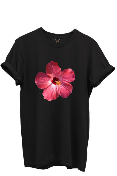 WİDİ Tricou pentru femei, 100% bumbac, cu decolteu rotund, cu flori de hibisc...