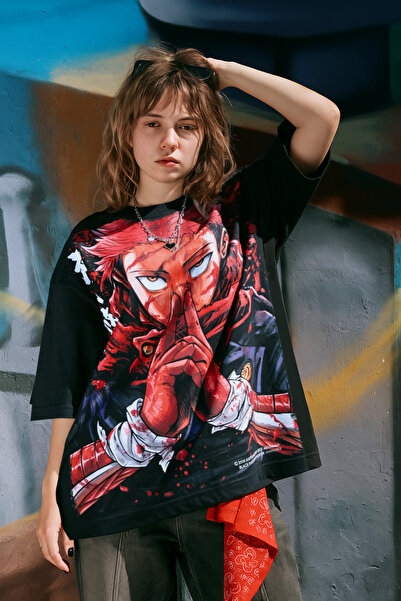 SHINOBIX Jujutsu Kaisen Anime Itadori Yuji Black Flash 2.0 Özel Üretim Oversi...