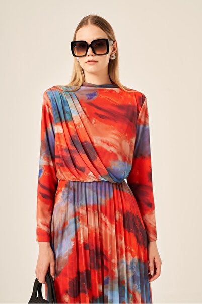 FTZ WOMEN Women's Lycra Tulle Dress Red 30417