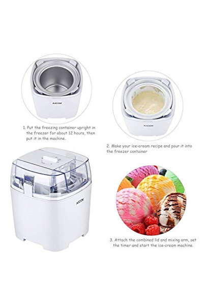 Aıcok Machine 1.5L Ice Cream, Ice Cream Low Power Consumption with Timer Function and Recipe of Yogu