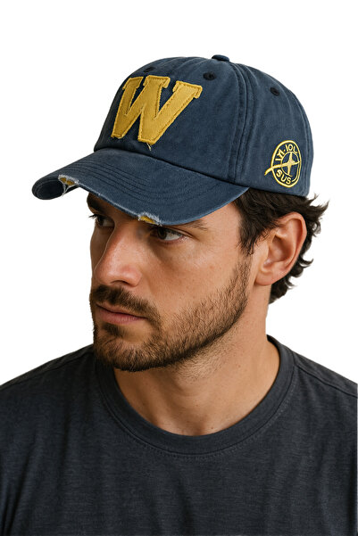 CosmoOutlet Чоловіча синя капелюх з вишивкою, модель з ефектом старіння, можна прати