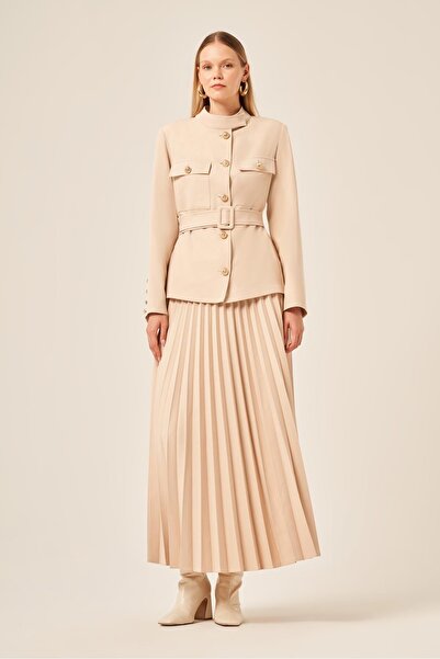 FTZ WOMEN Women's Skirted Plied Suit Beige 31209