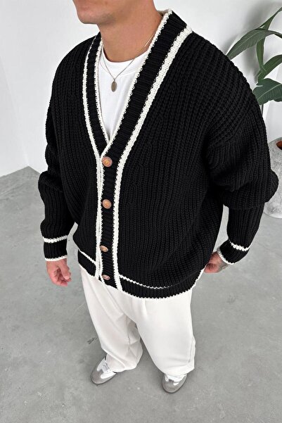 HAFKAGİYİM Black Premium Design Relaxed Knitted Cardigan