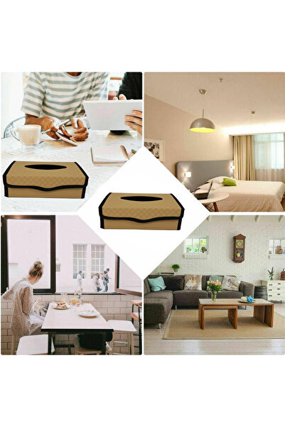 Generic Premium PU Leather Tissue Box Holder with Magnetic Closure, Foldable Design – Model 6370 beige