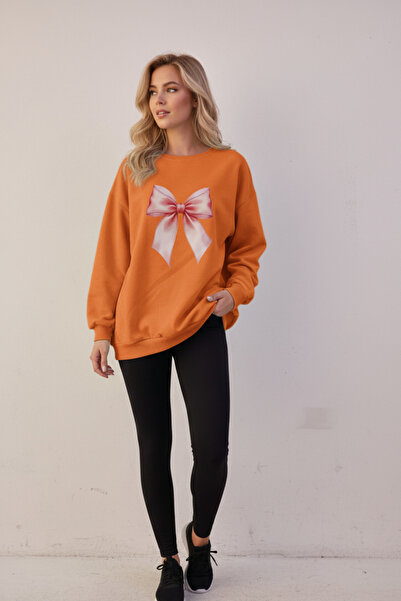 KOZİA OUTDOORS Kadın Pembe Kurdele Baskılı Sweatshirt Trend Oversize