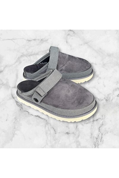 İpek Women's Gray Suede Orthopedic Sole Velcro Front Closed Home Daily Slippers
