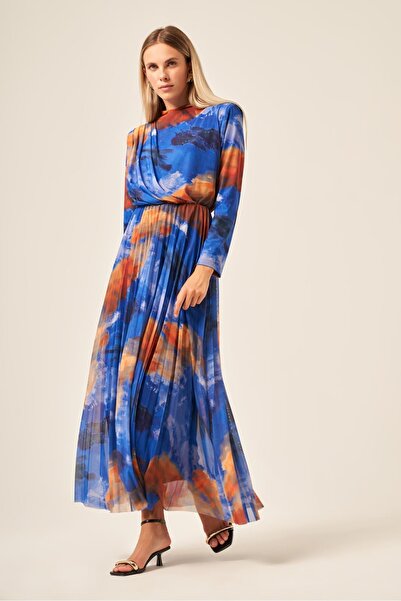 FTZ WOMEN Women's Lycra Tulle Dress Blue 30417