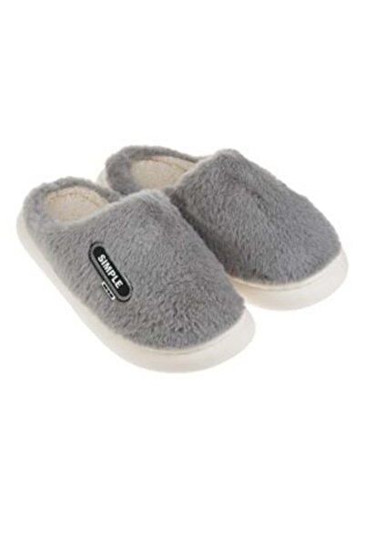 OEM Winter Slippers Gray with Faux Fur Patch & Reinforced Sole for Women