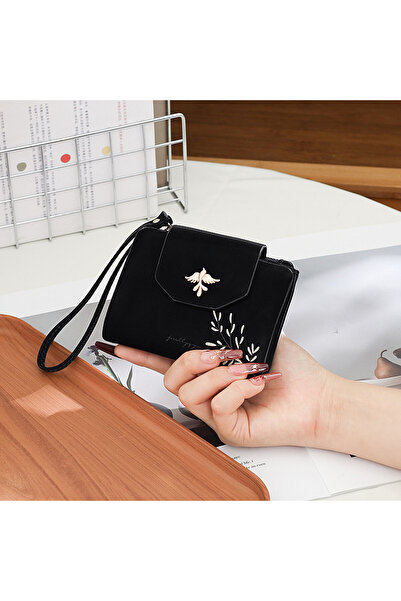 rinkadoll محفظة ناعمة من قماش الساتان باللون الأسود ذات حجم صغير