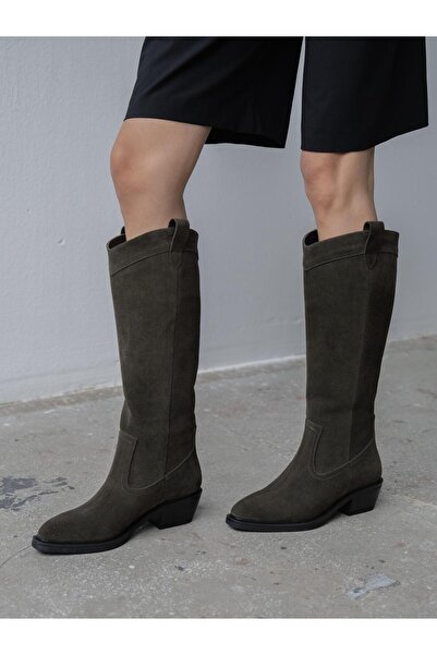 ECENİN BUTİĞİ Fonseca Haki Süet Hakiki Deri Çizme
