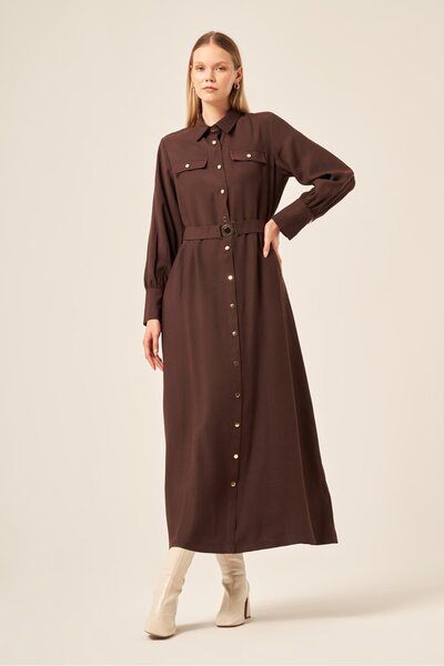 FTZ WOMEN Women's Belt Detailed Dress Bitter Brown 31213