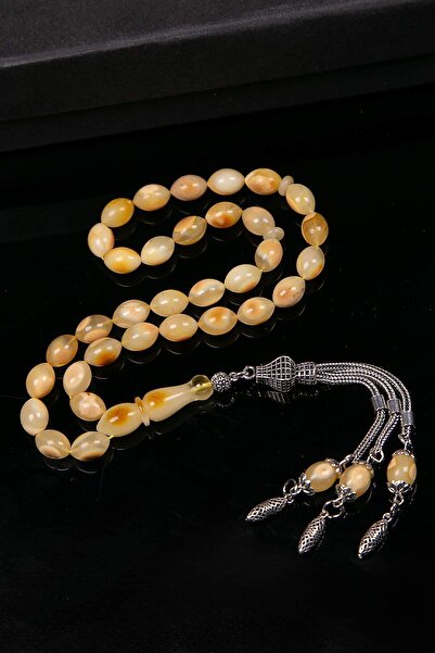 TESBİHKENTİ سبحة من حجر الكهرمان مع شراشيب فضية