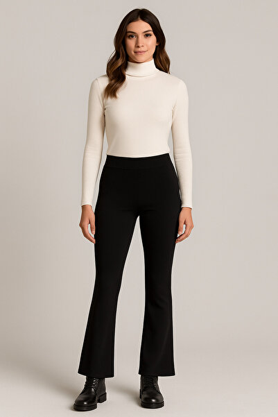 vikitekno Kadın Scuba İspanyol Paça Beli Lastikli Kumaş Pantolon