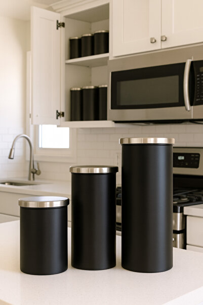 Blissra Metal Kapaklı Contalı Mat Siyah Cam Kavanoz 3’lü Set – Borosilikat Saklama Kabı-1000-900-700mL