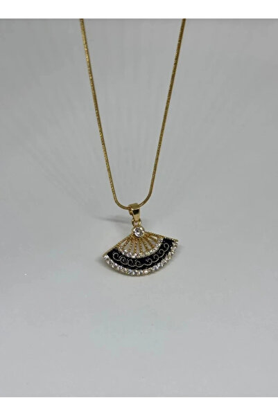 naaksesuar قلادة ذهبية من الفولاذ الأسود على شكل مروحة