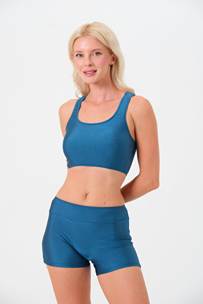 sandsunsea textile product Γυναικείο μαγιό μπικίνι με λαιμόκοψη σε χρώμα σορτς, μπικίνι για κολύμβηση στην πισίνα, αθλητικό μπικίνι