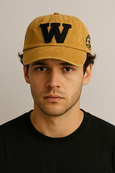 CosmoOutlet Men's Yellow W Embroidered Washed Vintage Model Hat