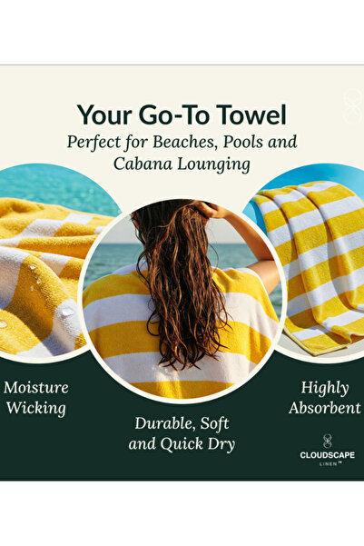 Cloud Scape Linen Cabana Stripe Beach Towel Set Pack of 2, Oversized Soft Cotton Towel, Perfect for Beach , 152x76 cm