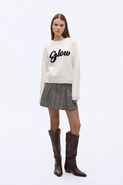 Shoe Box By Quzu Quzu 00906 Women's Text Detailed Knitwear Sweater