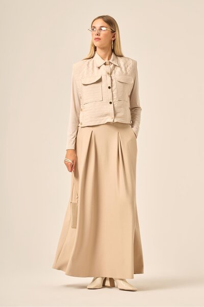 FTZ WOMEN Women's Quilted Skirt Suit Beige 31220