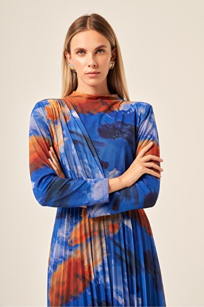 FTZ WOMEN Women's Lycra Tulle Dress Blue 30417