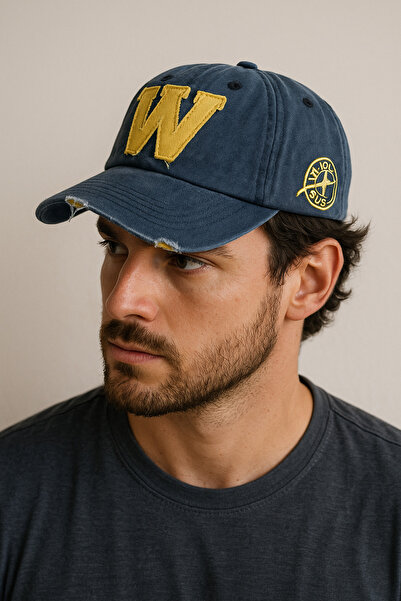 CosmoOutlet Чоловіча синя капелюх з вишивкою, модель з ефектом старіння, можна прати