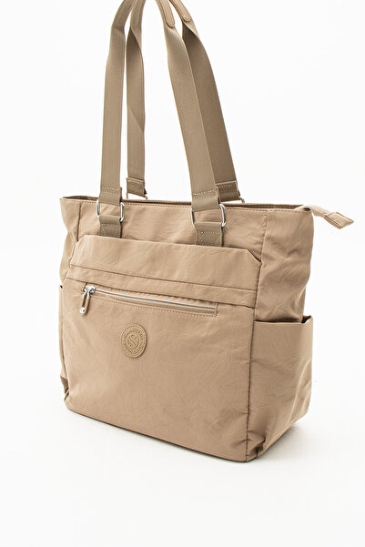 Sanmorris Women's Multi-Pocket Useful Water-Resistant Satin Fabric Sand Khaki Crossbody Hand and Shoulder Bag