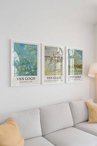 Buka Shops Van Gogh Badem Çiçeği Serisi 3'lü Tablo Seti Çerçeveli Renk Seçenekli