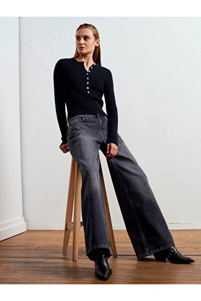 Dilvin 72061 Wide Leg Denim Pantolon-Siyah
