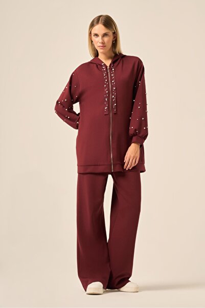 FTZ WOMEN Women's Pearl Detailed Trouser Suit Plum 31224