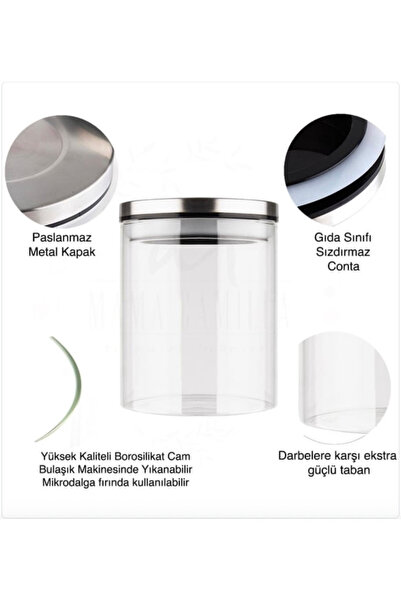 Blissra Metal Kapaklı Contalı Mat Siyah Cam Kavanoz 3’lü Set – Borosilikat Saklama Kabı-1000-900-700mL