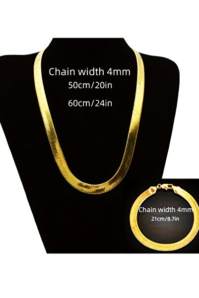 YALOVA SHOP Paslanmaz Çelik Altın Kaplama Yılan Kemiği Modeli Kolye Ve Bilekl...