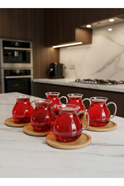 Kapris 6'lı Çay Seti 200 ml Borosilikat Cam Kulplu Çay Bardağı 40488