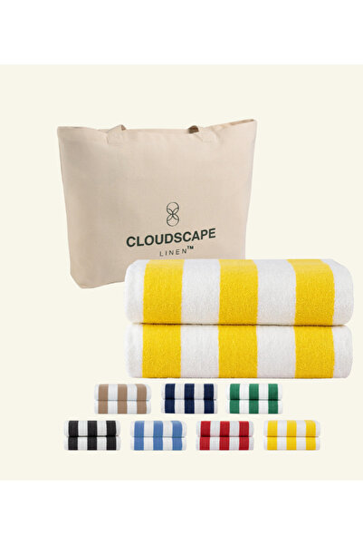 Cloud Scape Linen Cabana Stripe Beach Towel Set Pack of 2, Oversized Soft Cotton Towel, Perfect for Beach , 152x76 cm