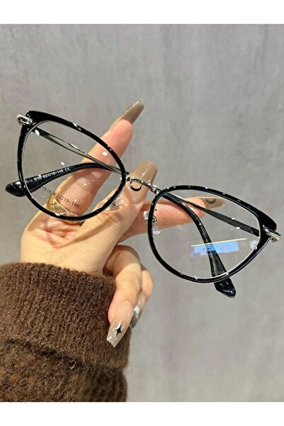 LOOKUP NEW Cat Eye 55 Ekartman Metal Şeffaf Kadın Erkek Unisex Mavi Işık Korumalı Ekran Gözlüğü Gözlük