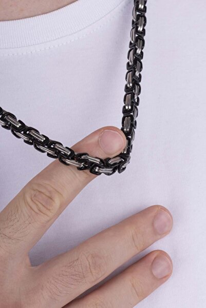 Gümüş Pazarım قلادة سلسلة كينج للرجال من الفولاذ المقاوم للصدأ بلونين أسود مت...