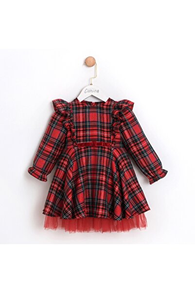 Öztürkpartievi Red Plaid Tulle Girl's Dress
