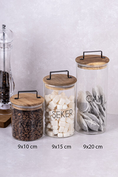 dnshome 3 Adet Cam Saklama Kavanozu Vakum Kapaklı Etiketli Çay Şeker Kahve Sa...