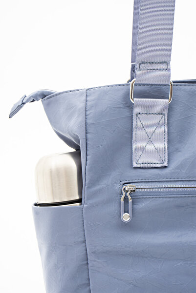 Sanmorris Geantă de mână și de umăr pentru femei, cu mai multe compartimente, din material satinat, rezistent la apă, de culoare albastră, bretea crossbody