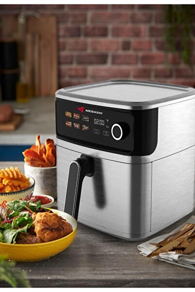 MEBASHI Air Fryer, 8L Capacity, Stainless Steel, LED Display, 6 Presets, 75-200°C, Cool-to-touch ho