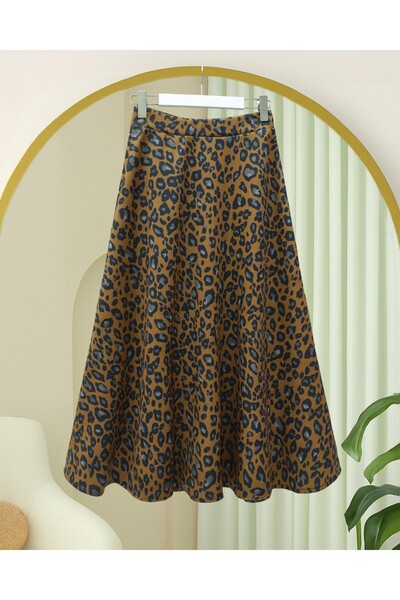 Modamorfo Leopard Patterned Scuba Skirt - Tan