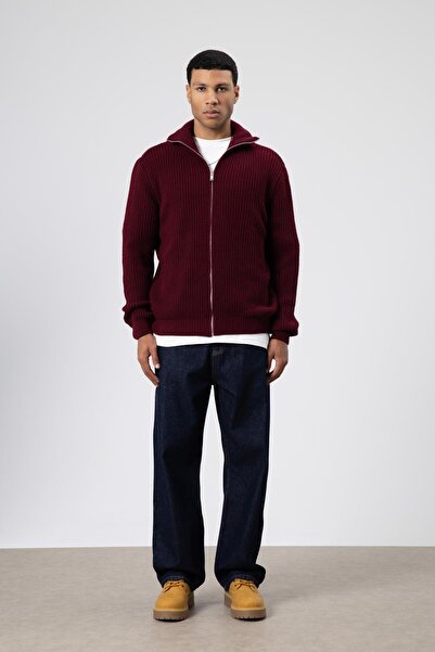 VAMOSCLO oversized Πλεκτό Ζακέτα με φερμουάρ Βουργουνδίας