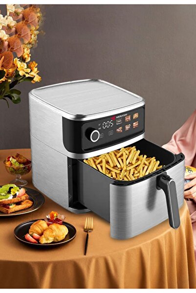MEBASHI Air Fryer, 8L Capacity, Stainless Steel, LED Display, 6 Presets, 75-200°C, Cool-to-touch ho