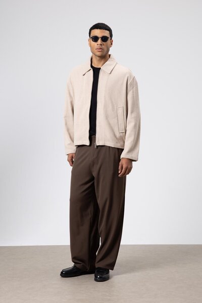 VAMOSCLO Oversize Zippered Cashmere Jacket Beige