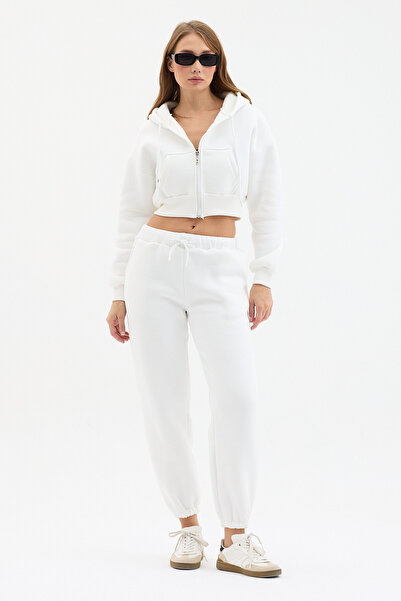 modafarize Three Thread Cotton Crop Cardigan Sweatpants Top and Bottom Set