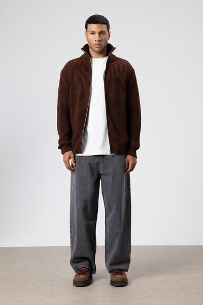 VAMOSCLO oversized Πλεκτό Ζακέτα με φερμουάρ Καφέ