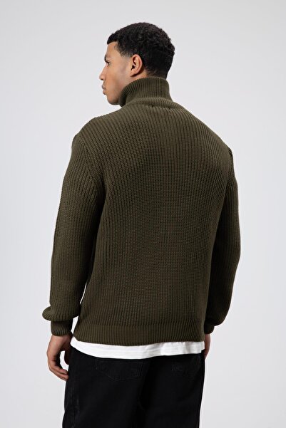 VAMOSCLO Oversize Zippered Knitwear Cardigan Khaki