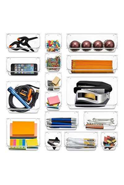 Eworld 25-Piece Clear Drawer Organizer Trays, Plastic Storage Bins for Kitchen, Bathroom & Makeup