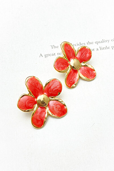 roshel Renkli Mineli Çiçek Küpe Altın Kaplama Kararmaz