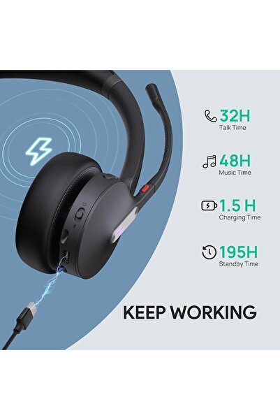 Yealink WH64 Hybrid Dual Wireless Headset with DECT Dongle, 492ft Range, Teams Zoom, Skype, UC, Bluetooth On